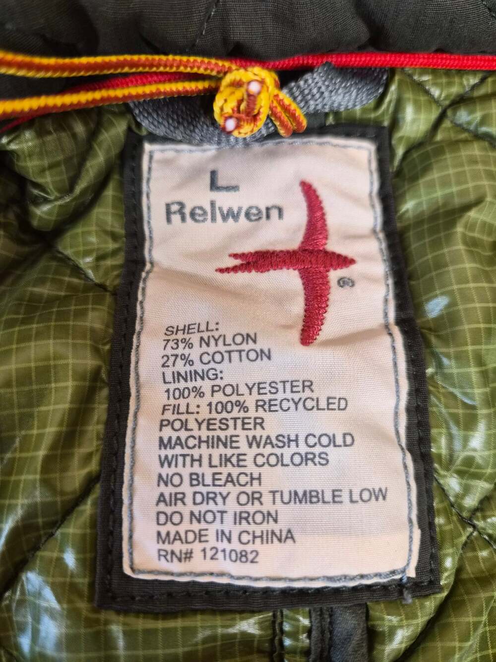 NWT Relwen Insulated Jacket Men's Size L Olive Thermal Quilted Peacoat (1449)